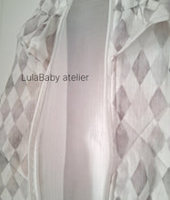 Załaduj obraz do przeglądarki galerii, Śpiworek do spania muślinowy szare romby 0+