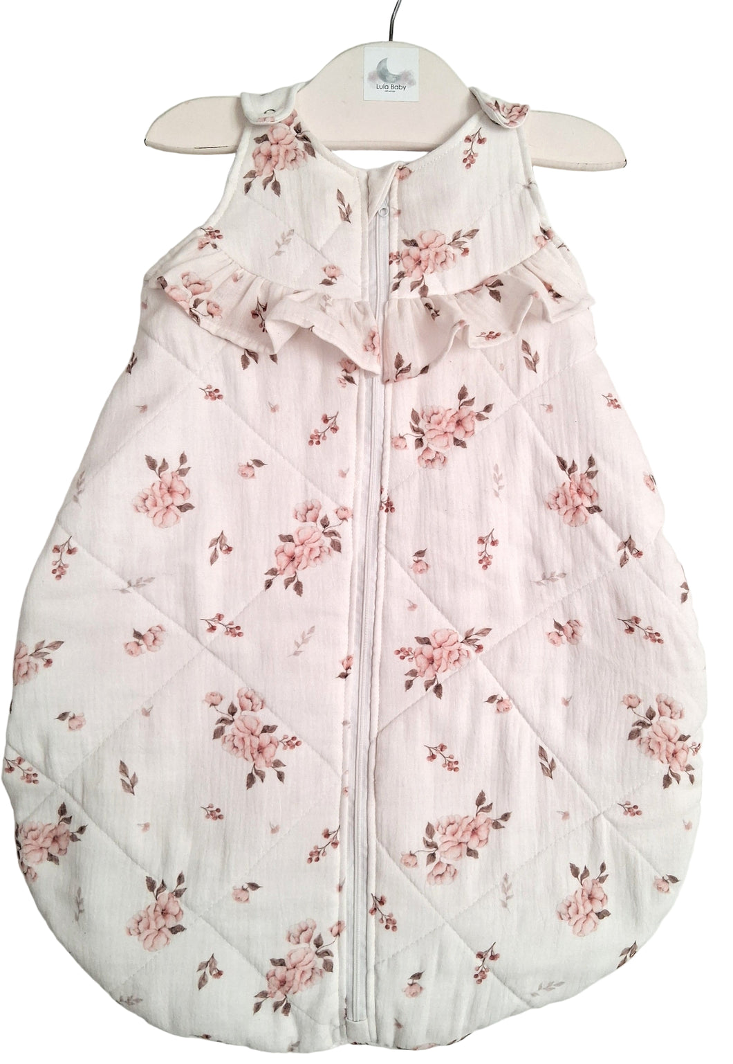 Śpiworek do spania muślinowy kwiaty na złamanej bieli 0+